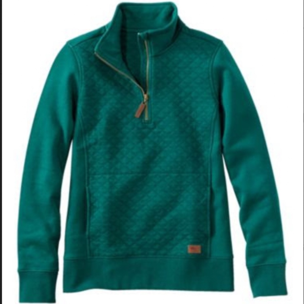 LL Bean Women's Quilted Quarter-Zip Pullover Forest Green
